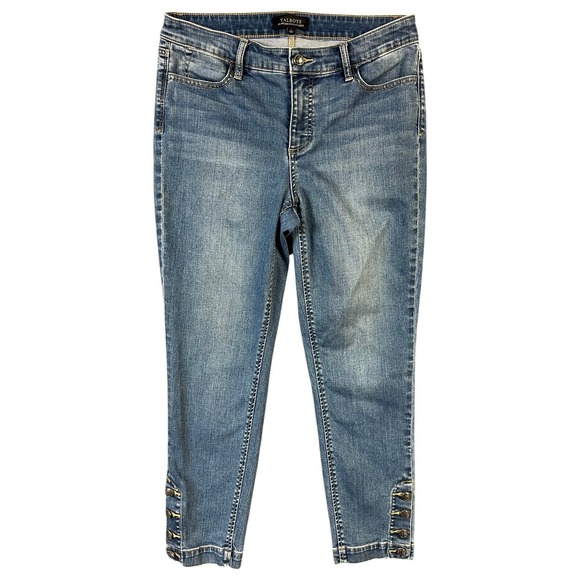 Talbots Jeans 8 Blue Denim Crop Flawless Button Hem 5 Pocket‎ Stretch Casual - Picture 2 of 9